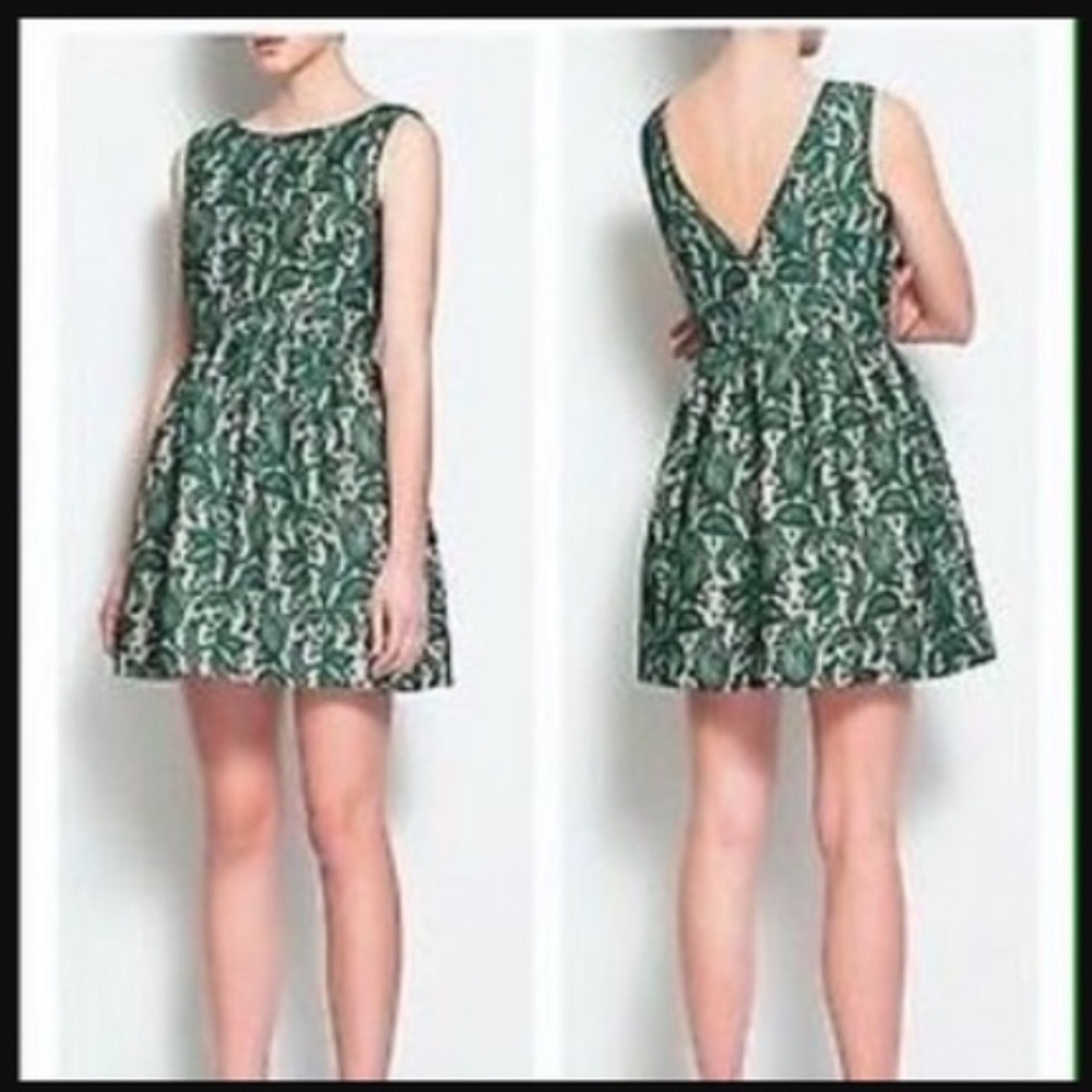 Zara Green and White Midi Dress